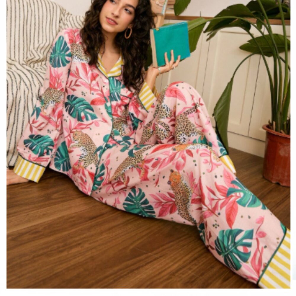 NEW Leopard Tropical Print Loungewear Pajama Set